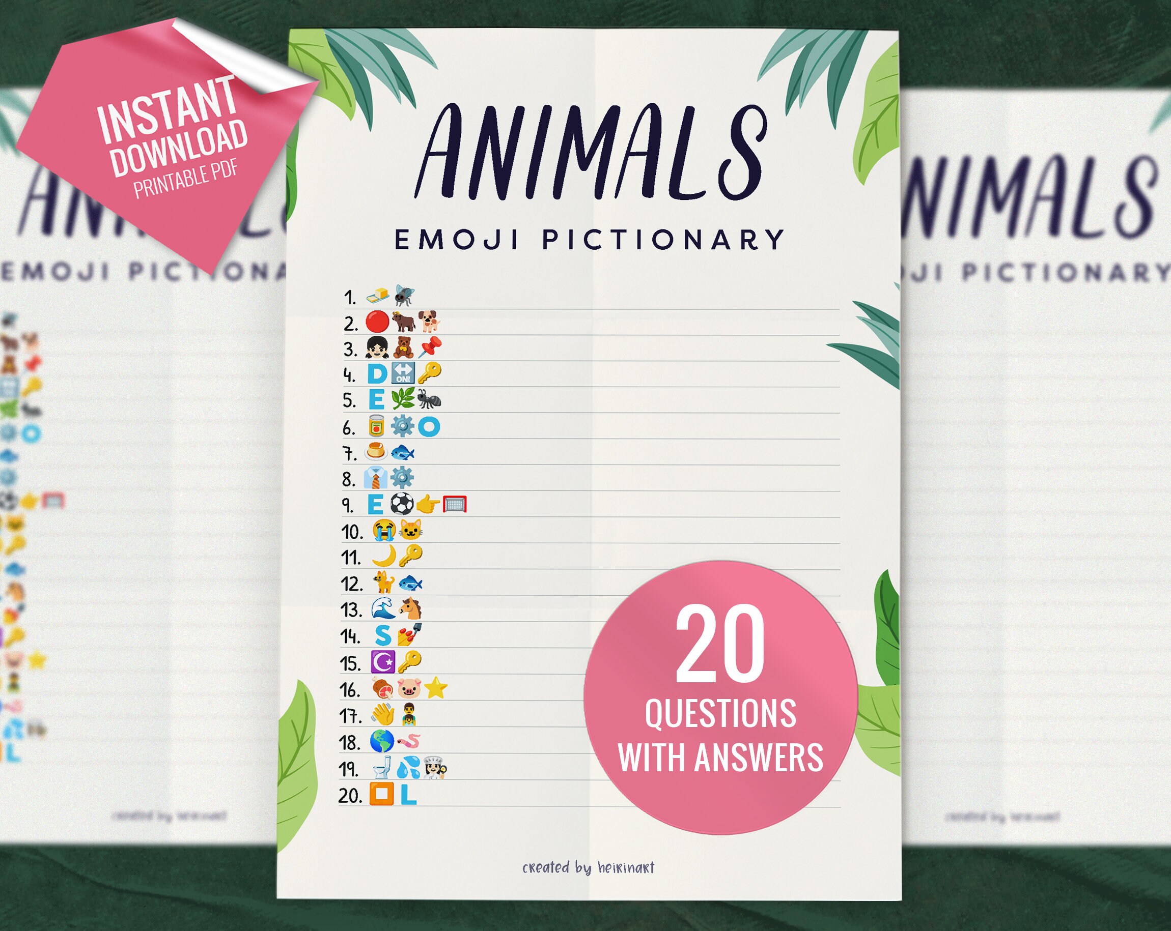 Animals Emoji Pictionary, Printable Party Games, Printable Emoji Game ...
