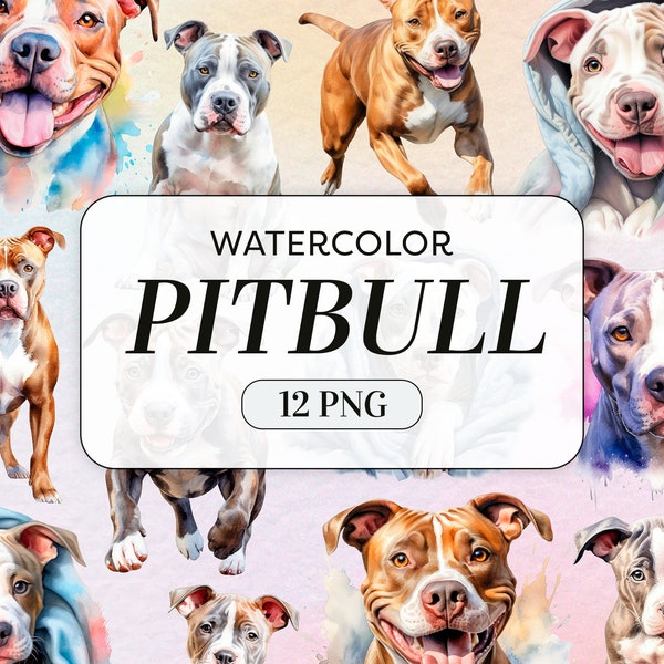 Watercolor Pitbull Clipart - Pet Portrait PNG - Commercial Use - Cute Dog Clipart - Kawaii Puppy Images - Junk Journal - Instant Download