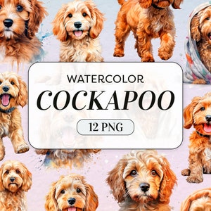 Watercolor Cockapoo Clipart - Pet Portrait PNG - Commercial Use - Cute Dog Clipart - Kawaii Puppy Images - Junk Journal - Digital Download