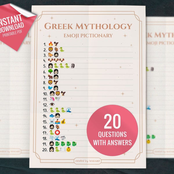 Greek Mythology Emoji Pictionary, Printable Party Games, Greek Mythology Creatures, Fun Party Activity, Fun Emoji Quiz, Instant download