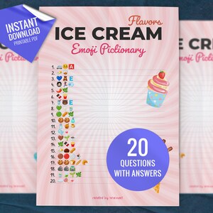 Ice Cream Flavors Emoji Pictionary, Printable Party Games, Birthday Party Game, Party Game for Kids and Adults, Digital Download