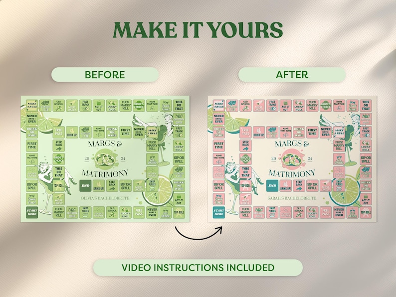 Bachelorette Party Board Game, Margs & Matrimony, Editable Printable