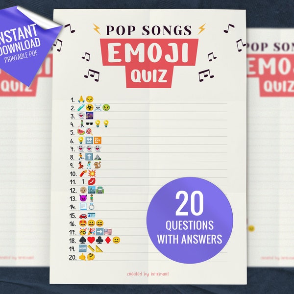 Pop Songs Emoji Pictionary, Printable Party Games, Fun Family Activity, Party Game for Kids and Adults, Shower Games, Instant download