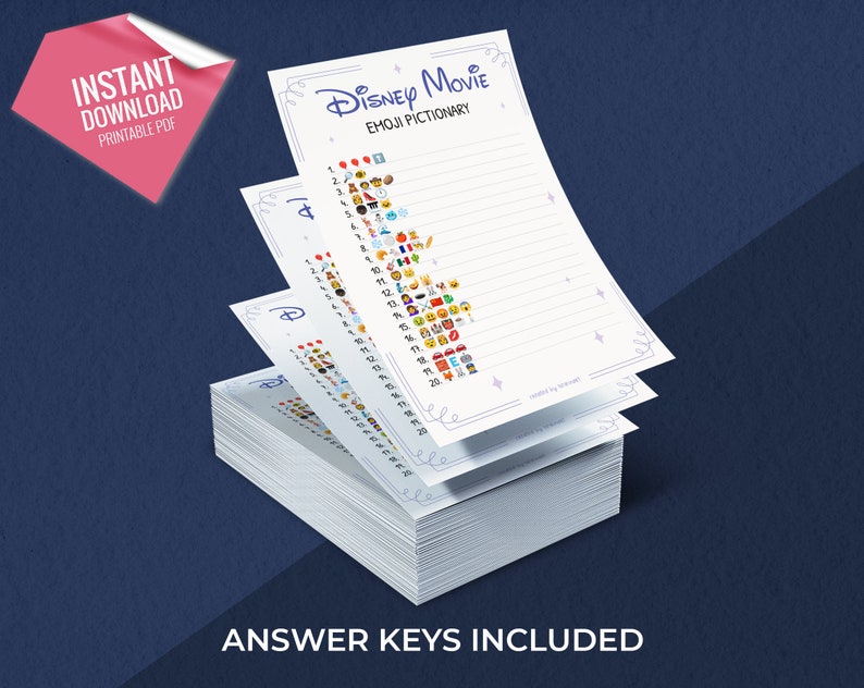 Disney Movies Emoji Pictionary Printable Party Games Fun - Etsy