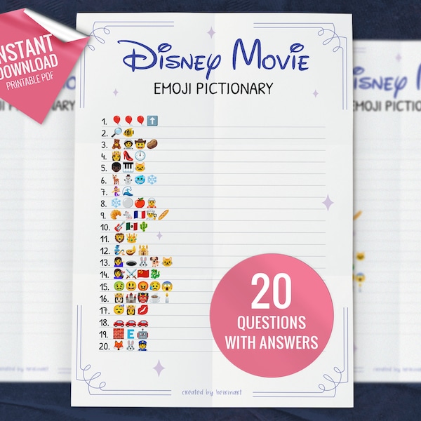 Disney Movies Emoji Pictionary, Printable Party Games, Fun Family Activity, Party Game for Kids and Adults, Instant download