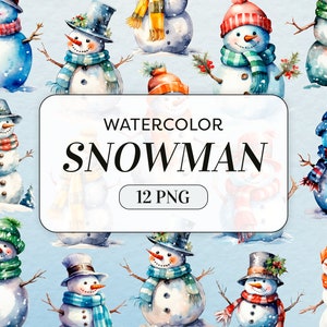 Watercolor Snowman Clipart - Cute Snowman PNG - Commercial Use - Christmas Winter Clipart - Snowman Illustrations - Digital Download