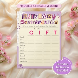 Birthday Scattergories Game For Her, Printable Editable Birthday Game, Canva Template, Fun Teens Tweens Party Activity, Birthday Invitation