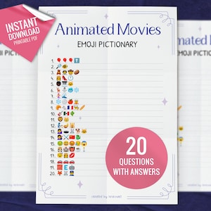 Animated Movies Emoji Pictionary, Printable Party Games, Fun Family Activity, Party Game for Kids and Adults, Digital Download