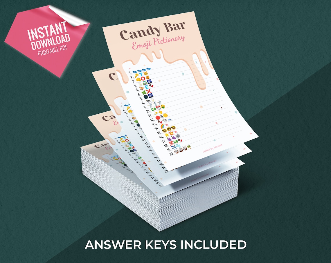 Candy Bar Emoji Pictionary, Party Game for Kids and Adults, Printable