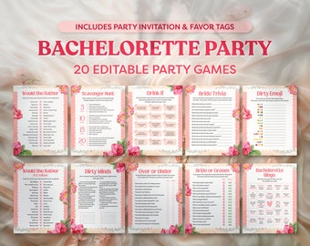 Bachelorette Party Games, 20 Printable Editable Game Bundle, Fun Bridal Shower Games, Hen Party Games, Adults Only Games, Canva Template