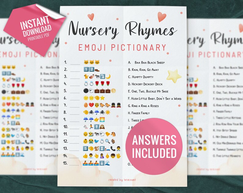 Nursery Rhymes Emoji Pictionary Baby Shower Game Printable - Etsy