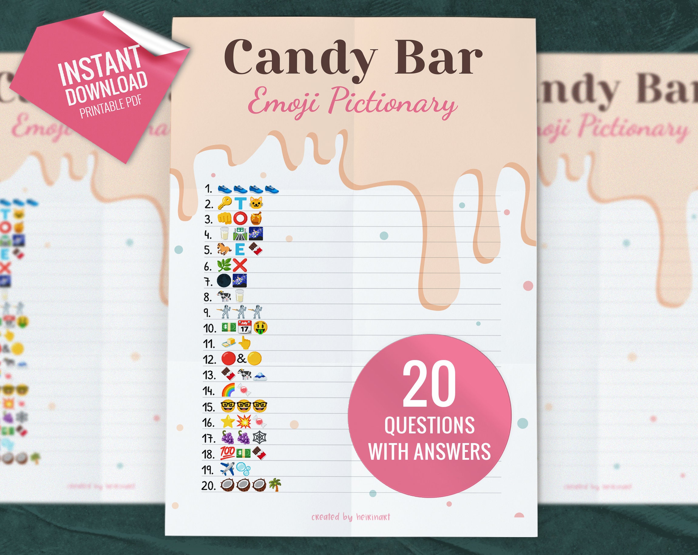 Candy Bar Emoji Pictionary, Party Game for Kids and Adults, Printable