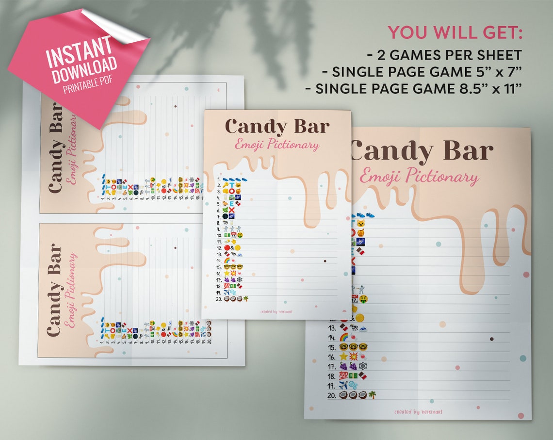 Candy Bar Emoji Pictionary, Party Game for Kids and Adults, Printable