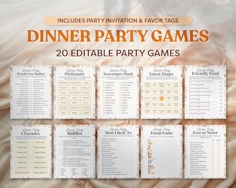 Dinner Party Games, 20 Editable Printable Game Bundle, Icebreaker Activities, Work Party Games, Family Holiday Games, Canva Template