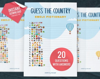 Guess the Country Emoji Pictionary, Printable Party Games, Fun Family Activity, Party Game for Kids and Adults, Instant download