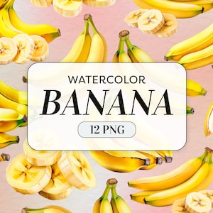 Aquarell Bananen Clipart - Aquarell Früchte PNG - Kommerzielle Nutzung - Süße Bananen Obst Clipart - Bananen Illustrationen - Digital Download
