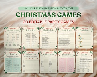 Christmas Party Games, 20 Printable & Editable Game Bundle, Canva Template, Fun Family Christmas Activities, Christmas Party Invitation