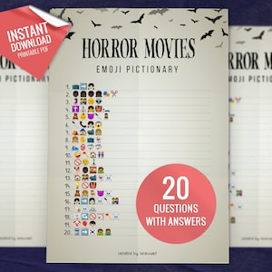 Horror Movies Emoji Pictionary, Printable Party Games, Fun Family Activity, Emoji Game, Party Game for Adults, Digital Download