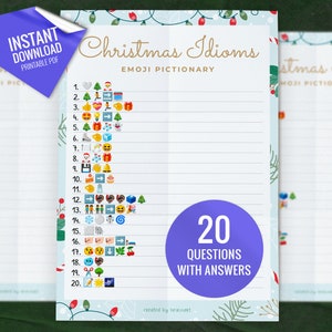 Christmas Idioms Emoji Pictionary, Christmas Emoji Game, Fun Emoji Quiz, Christmas Party Game, Fun Family Activity, Digital Download
