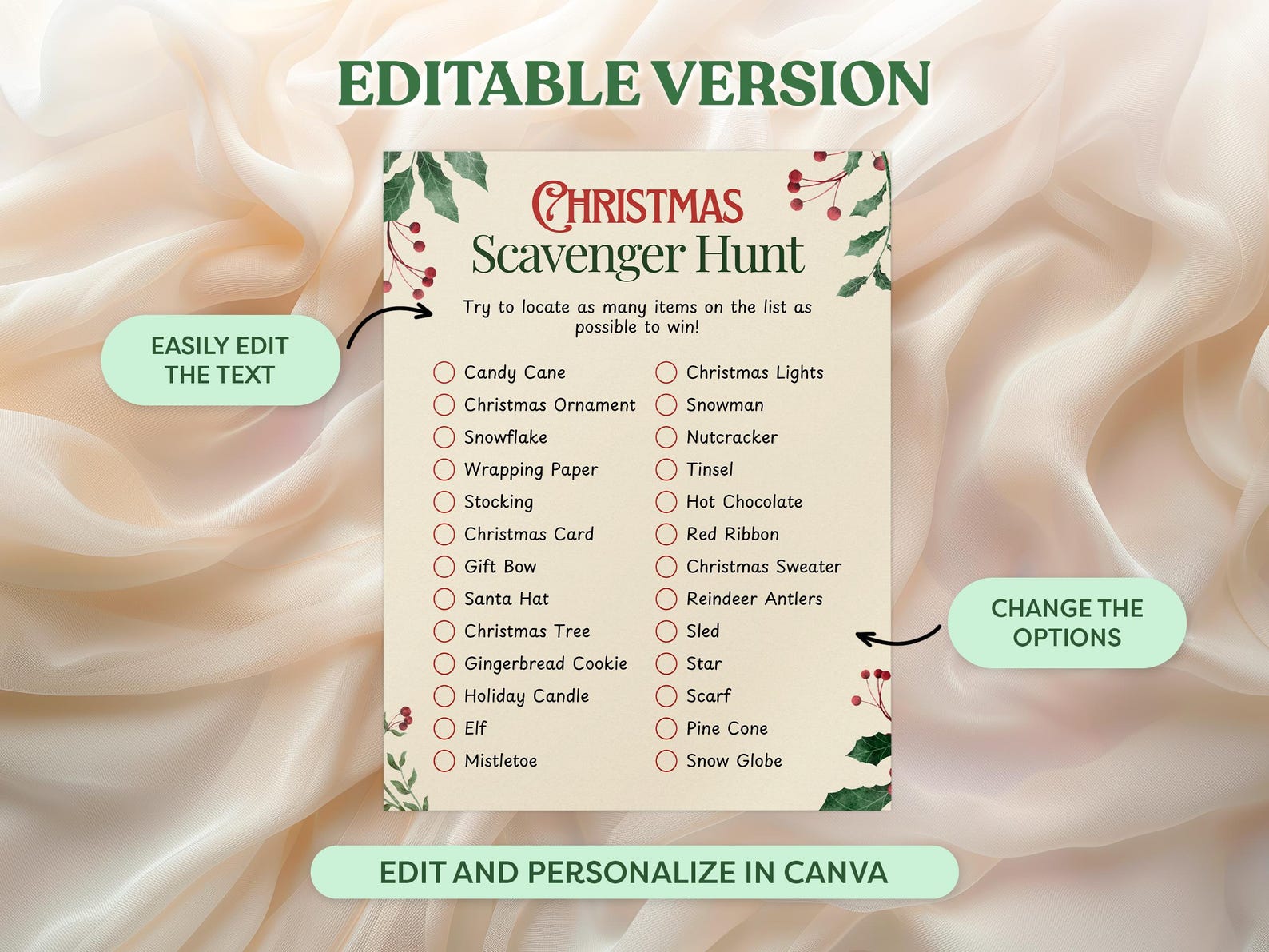 Scavenger Hunt Christmas Game, Printable & Editable Game, Fun Family ...