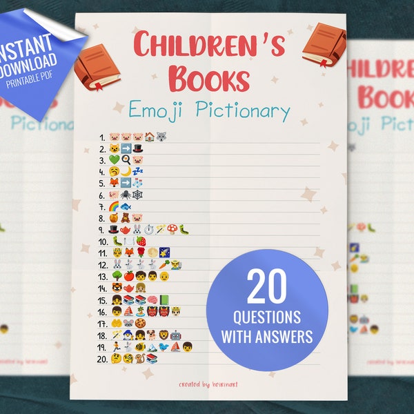 Children's Book Emoji Pictionary, Baby Shower Game, Party Game for Kids and Adults, Baby Shower Activity, Instant download