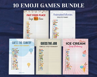 Pacote de jogos de emoji, 10 jogos de festa para imprimir, atividade de festa divertida para crianças, adolescentes e adultos, questionário de emoji, atividade de festa, download digital