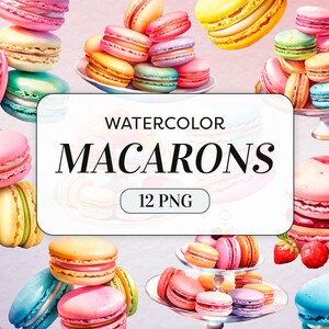 Watercolor Macarons Clipart - French Macaroon PNG - Commercial Use - Dessert Baking Clipart - Junk Journal Illustrations - Digital Download