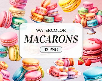 Aquarel macarons clipart-Franse bitterkoekjes PNG-commercieel gebruik-dessert bakken clipart-junk Journal illustraties-digitale download