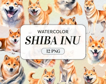 Watercolor Shiba Inu Clipart - Pet Dog PNG - Commercial Use - Cute Dog Clipart - Watercolor Puppy Images - Junk Journal - Instant Download