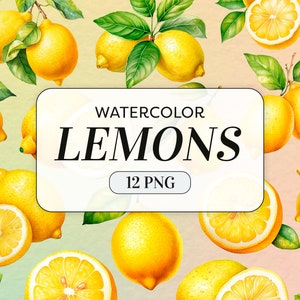 Watercolor Lemons Clipart - Watercolor Fruits PNG - Commercial Use - Juicy Citrus Lemons Clipart - Lemon Illustrations - Digital Download