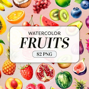 Watercolor Fruits Clipart - Watercolor Fruits PNG - Commercial Use - Summer Juicy Fruits Clipart - Fruits Illustrations - Digital Download