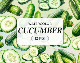 Watercolor Cucumber Clipart - Watercolor Vegetables Fruits - Commercial Use - Cucumbers Clipart - Cucumber Illustrations - Instant Download
