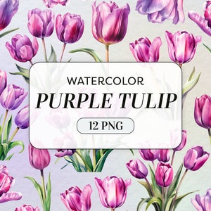 Watercolor Purple Tulip Clipart - Watercolor Flowers - Commercial Use - Tulip Flower Bouquet - Watercolor Floral Art - Digital Download