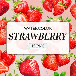 Clipart aquarelle fraise - Fruits aquarelle PNG - usage Commercial - Clipart fraises sucrées - Illustrations de baies - téléchargement numérique