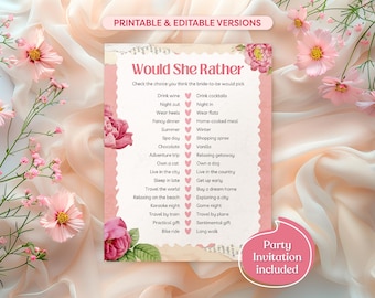 Would She Rather Bachelorette Game, Printable & Editable Party Game, Fun Bridal Shower Games, Hen Do Girls Night Games, Canva Template