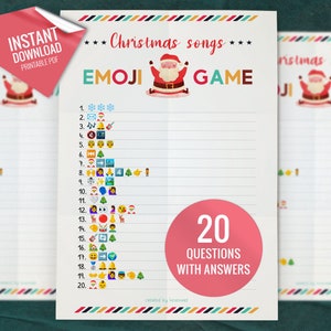 Christmas Songs Emoji Pictionary, Christmas Emoji Game, Party Game for Kids and Adults, Fun Family Activity, Digital Download