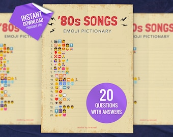 80s Songs Emoji Pictionary, Printable Party Games, Fun Family Activity, Shower Game Activity, Digital Download