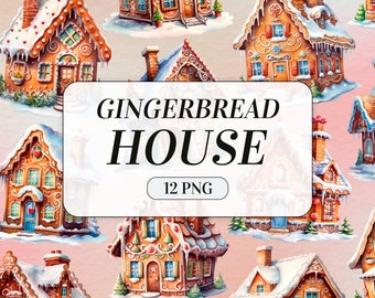 Watercolor Gingerbread House Clipart - Holiday Card Making - Commercial Use - Winter Clipart - Christmas Illustrations - Instant Download