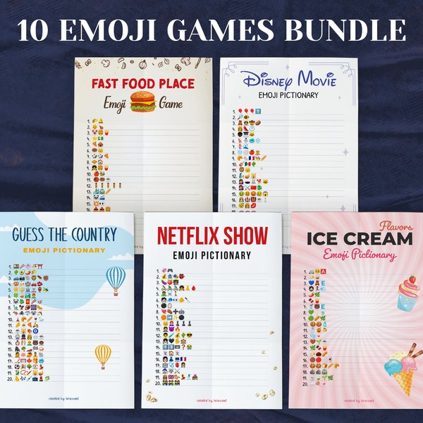 Emoji Games Bundle, 10 Printable Party Games, Fun Party Activity, Party Game for Kids and Adults, Emoji Quiz, Instant download