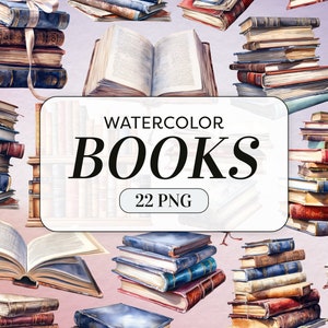 Aquarel boeken Clipart - Vintage boeken PNG - commercieel gebruik - gezellige boeken Clipart - boekenillustraties - boekenplanken - digitale download