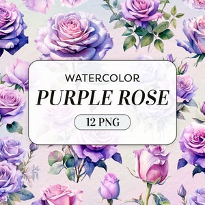 Watercolor Purple Rose Clipart - Watercolor Flowers - Commercial Use - Rose Flower Bouquet - Watercolor Floral Art - Digital Download