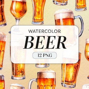 Watercolor Beer Clipart - Beer Glass PNG - Commercial Use - Beer Mug Cocktail Clipart - Drinks Illustrations - Card Making -Digital Download