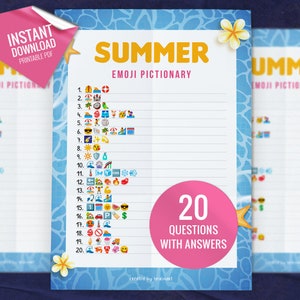 Summer Emoji Pictionary, Printable Party Games, Fun Family Activity, Party Game for Kids and Adults, Fun Emoji Quiz, Digital Download