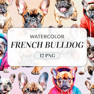 Französische Bulldogge Clipart - Bulldogge PNG - Kommerzielle Nutzung - Süßer Hund Clipart - Aquarell Welpen Bilder - Junk Journal - Digital Download