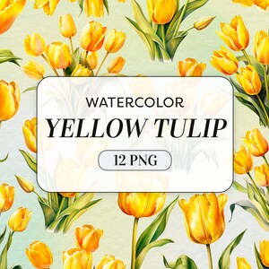 Watercolor Yellow Tulip Clipart - Watercolor Flowers - Commercial Use - Tulip Flower Bouquet - Watercolor Floral Art - Digital Download