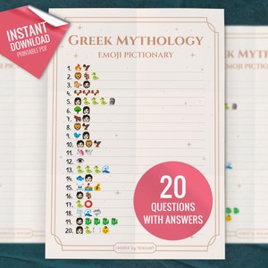 Mitologia greca Emoji Pictionary, Giochi di società stampabili, Creature della mitologia greca, Divertenti attività di festa, Divertenti Emoji Quiz, Download digitale