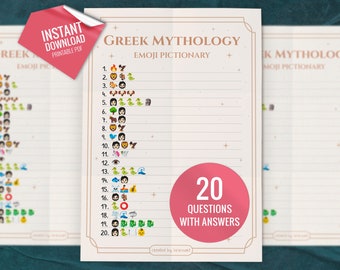 Greek Mythology Emoji Pictionary, Printable Party Games, Greek Mythology Creatures, Fun Party Activity, Fun Emoji Quiz, Digital Download