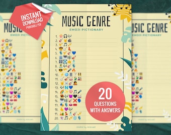 Music Genre Emoji Pictionary, Emoji Quiz, Emoji Game, Printable Party Games, Fun Family Activity, Fun Shower Game Activity, Digital Download