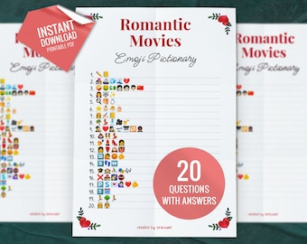 Romantic Movies Emoji Pictionary, Printable Party Games, Fun Family Activity, Party Game for Kids and Adults, Digital Download