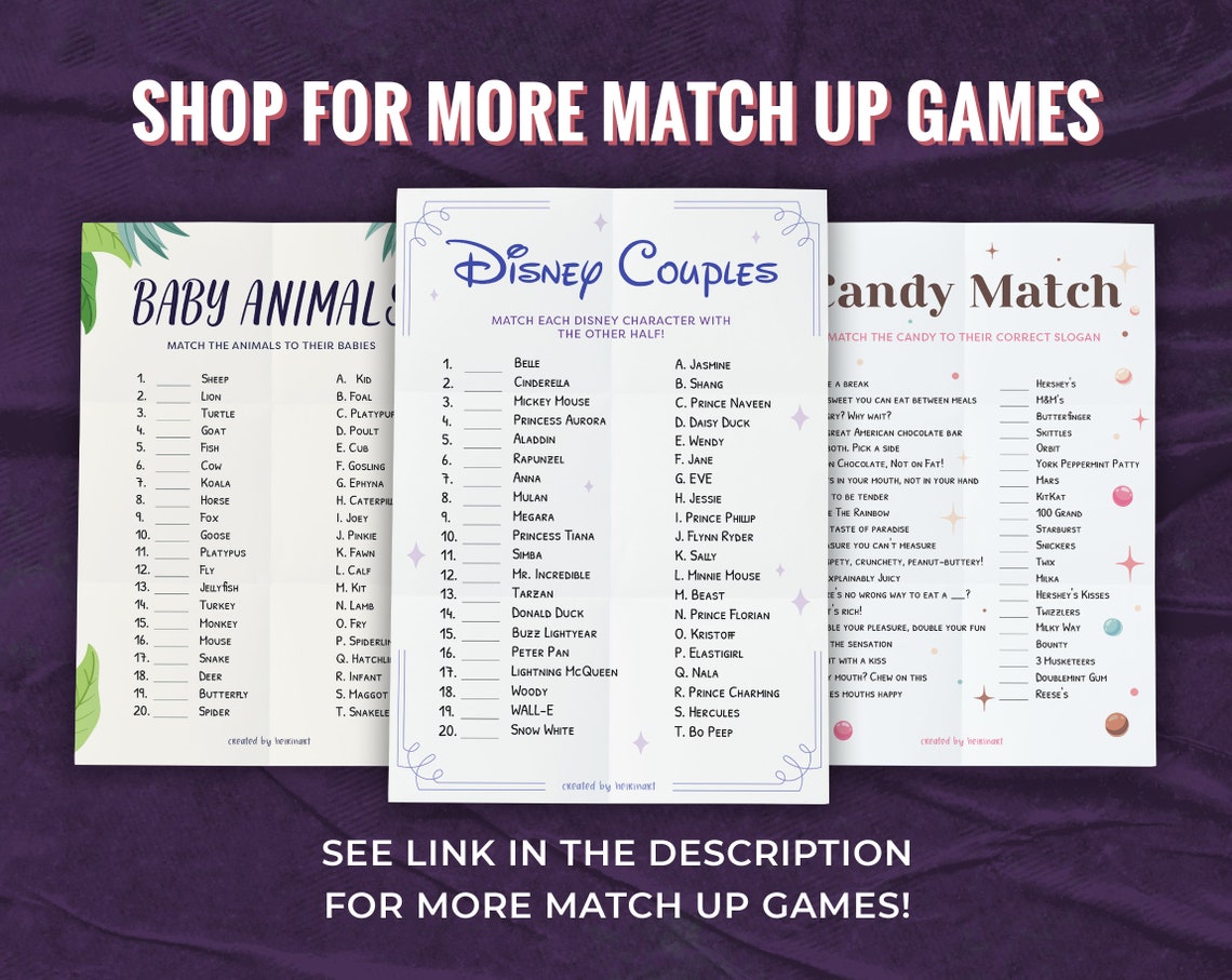 Candy Match up Trivia Game, Printable Party Games, Party Game for Kids